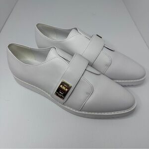 Karl Lagerfeld Celine Leather White Sneaker/Loafer with Gold Turnlock Buckle
